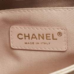 Pre Owned Chanel Light Pink Quilted Aged Leather Coco Pleats Clutch