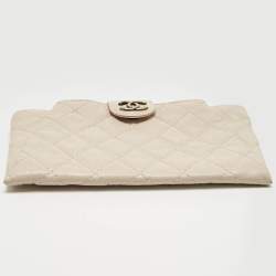 Pre Owned Chanel Light Pink Quilted Aged Leather Coco Pleats Clutch