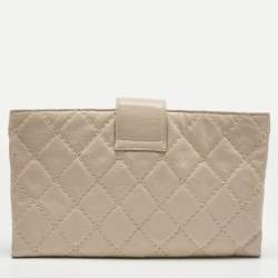 Pre Owned Chanel Light Pink Quilted Aged Leather Coco Pleats Clutch