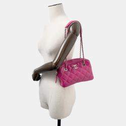 Pre Owned Chanel Cocorain Pink Rubberised Calfskin Chain Shoulder Bag