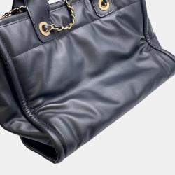 Pre Owned Chanel Deauville Small Black Lambskin Shopping Tote Bag