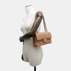 Pre Owned Chanel Classic Double Flap Small Beige Lambskin Chain Shoulder Bag
