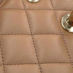 Pre Owned Chanel Classic Double Flap Small Beige Lambskin Chain Shoulder Bag