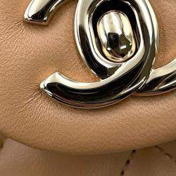 Pre Owned Chanel Classic Double Flap Small Beige Lambskin Chain Shoulder Bag