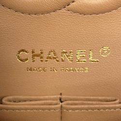 Pre Owned Chanel Classic Double Flap Small Beige Lambskin Chain Shoulder Bag