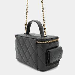 Pre Owned Chanel Vanity Black Caviar Leather Chain Vanity Bag