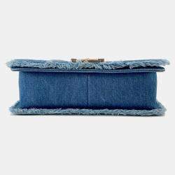 Pre Owned Chanel Boy Patchwork Blue Denim Chain Shoulder Bag