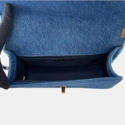 Pre Owned Chanel Boy Patchwork Blue Denim Chain Shoulder Bag