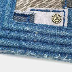 Pre Owned Chanel Boy Patchwork Blue Denim Chain Shoulder Bag