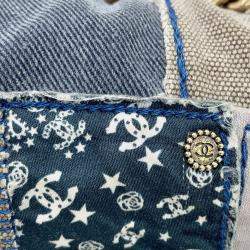 Pre Owned Chanel Boy Patchwork Blue Denim Chain Shoulder Bag