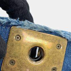 Pre Owned Chanel Boy Patchwork Blue Denim Chain Shoulder Bag