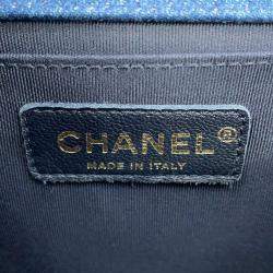 Pre Owned Chanel Boy Patchwork Blue Denim Chain Shoulder Bag