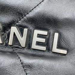 Pre Owned Chanel 22 Mini Black Shiny Calfskin Chain Shoulder Bag