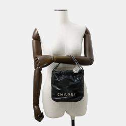 Pre Owned Chanel 22 Mini Black Shiny Calfskin Chain Shoulder Bag