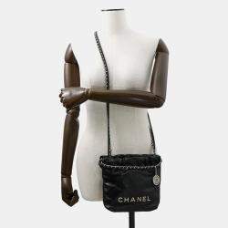 Pre Owned Chanel 22 Mini Black Shiny Calfskin Chain Shoulder Bag