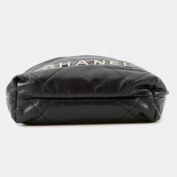 Pre Owned Chanel 22 Mini Black Shiny Calfskin Chain Shoulder Bag