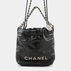 Pre Owned Chanel 22 Mini Black Shiny Calfskin Chain Shoulder Bag