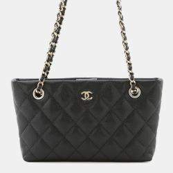Pre Owned Chanel Timeless Classics Black Caviar Leather Chain Clutch Bag