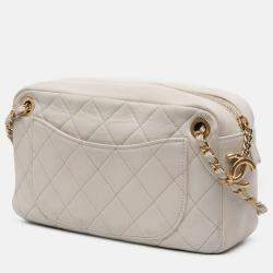 Pre Owned Chanel White Quilted Lambskin All About Chains Camera Bag