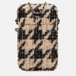 Pre Owned Chanel Brown Tweed Chain Around Phone Holder