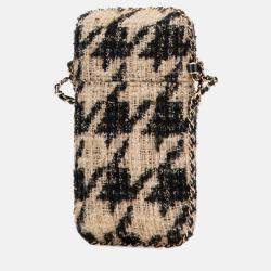 Pre Owned Chanel Brown Tweed Chain Around Phone Holder