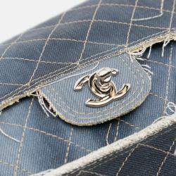 Pre Owned Chanel Blue Paris Dubai Medium Quilted Denim Pompom Flap