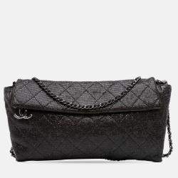 Pre Owned Chanel Black Quilted Laminated Fabric Chain Evening Crossbody Bag