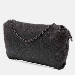 Pre Owned Chanel Black Quilted Laminated Fabric Chain Evening Crossbody Bag