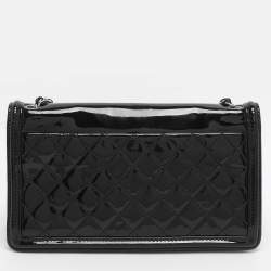 Pre Owned Chanel Black/White Stripe Plexiglass And Patent Leather East/West Boy Brick Flap Bag