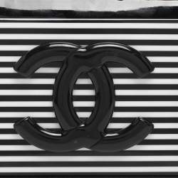 Pre Owned Chanel Black/White Stripe Plexiglass And Patent Leather East/West Boy Brick Flap Bag