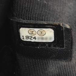 Pre Owned Chanel Black/White Stripe Plexiglass And Patent Leather East/West Boy Brick Flap Bag