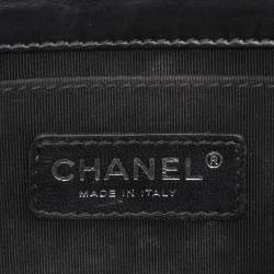 Pre Owned Chanel Black/White Stripe Plexiglass And Patent Leather East/West Boy Brick Flap Bag