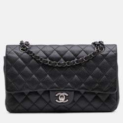 Pre Owned Chanel Black Medium Classic Caviar Double Flap