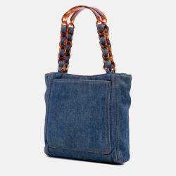 Pre Owned Chanel Blue Small CC Stitched Denim Tote