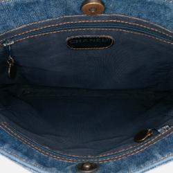 Pre Owned Chanel Blue Small CC Stitched Denim Tote