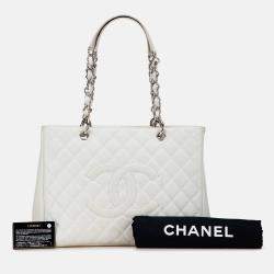 Pre Owned Chanel White Caviar Grand Shopping Tote
