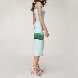 Pre Owned Chanel Green Quilted Caviar Leather Classic Wallet on Chain