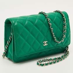 Pre Owned Chanel Green Quilted Caviar Leather Classic Wallet on Chain