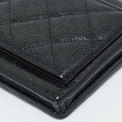 Pre Owned Chanel Black Quilted Caviar Leather Phone Holder Crossbody Bag