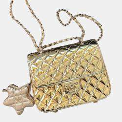 Pre Owned Chanel 24C Gold Patent Leather Star Shoulder Bag