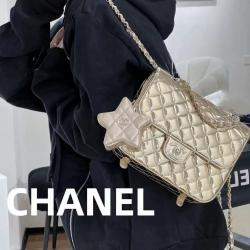 Pre Owned Chanel 24C Gold Patent Leather Star Shoulder Bag