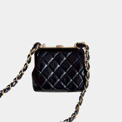 Pre Owned Chanel Black Pink Bow Clip Shoulder Bag