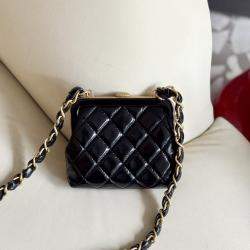 Pre Owned Chanel Black Pink Bow Clip Shoulder Bag