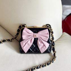 Pre Owned Chanel Black Pink Bow Clip Shoulder Bag