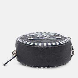 Pre Owned Chanel Blue Caviar Striped CC Filigree Round Crossbody