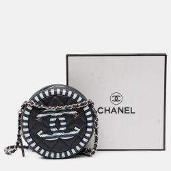Pre Owned Chanel Blue Caviar Striped CC Filigree Round Crossbody