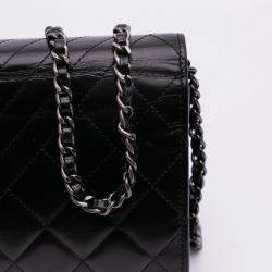 Pre Owned Chanel Black Lambskin Coco Boy Wallet On Chain