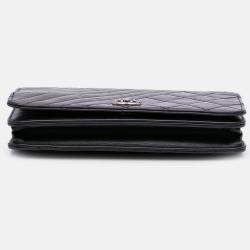 Pre Owned Chanel Black Lambskin Coco Boy Wallet On Chain