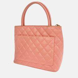 Pre Owned Chanel Pink Calfskin Medallion Tote Handbag