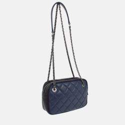 Pre Owned Chanel Blue Navy Lambskin Ballerine Camera Bag